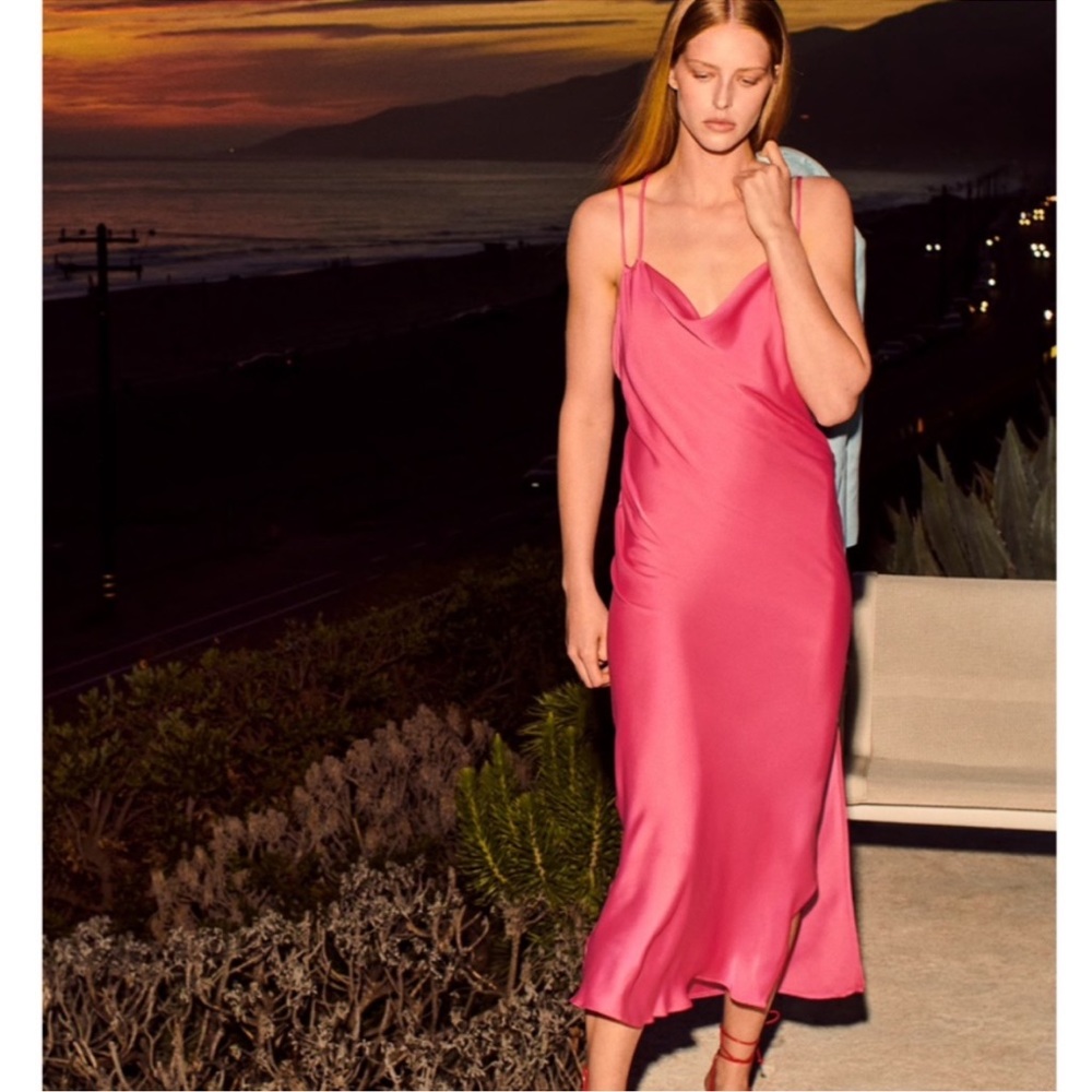 ZARA Pink SATIN LINGERIE STYLE DRESS NWT - Picture 2 of 7